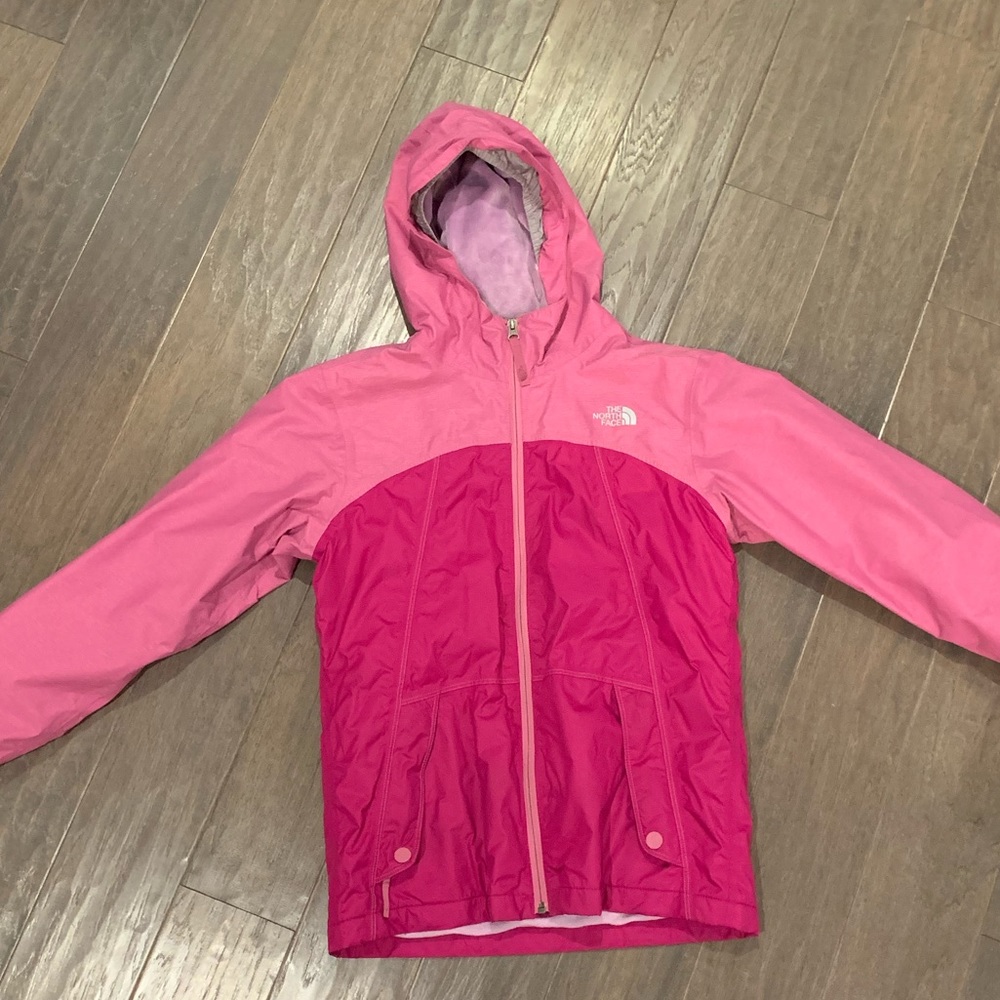 EUC XL (18) The North Face DryVent Girls Hooded Rain Jacket Zip Front - Pink